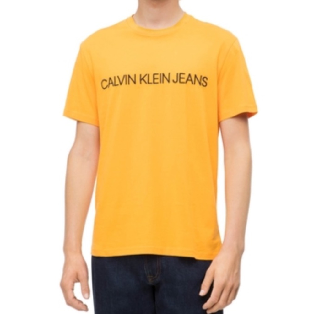 NWT Calvin Klein Jeans Logo Crew Tee Marigol Yellow Color